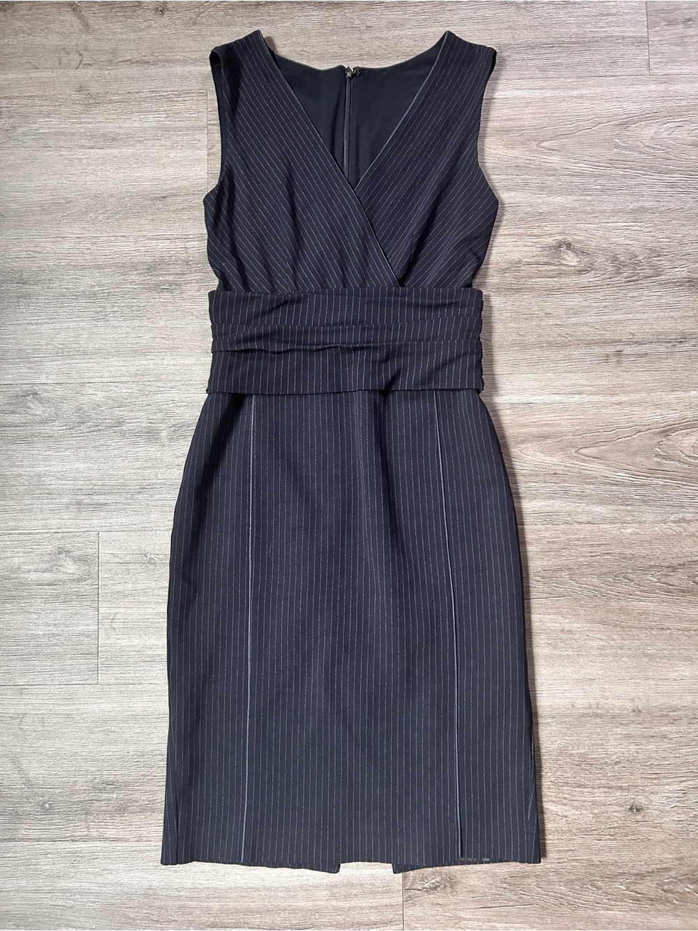 MaxMara Navy Pinstripe Wrap Dress Sz 36 (US XS 2) Made in Italy